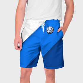 Мужские шорты 3D с принтом Volkswagen   голубые линии в Тюмени,  полиэстер 100% | прямой крой, два кармана без застежек по бокам. Мягкая трикотажная резинка на поясе, внутри которой широкие завязки. Длина чуть выше колен | 