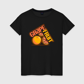 Женская футболка хлопок с принтом Грейпфрут в Рязани, 100% хлопок | прямой крой, круглый вырез горловины, длина до линии бедер, слегка спущенное плечо | 