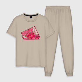 Мужская пижама хлопок с принтом Драконий фрукт в Тюмени, 100% хлопок | брюки и футболка прямого кроя, без карманов, на брюках мягкая резинка на поясе и по низу штанин
 | 
