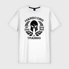 Мужская футболка хлопок Slim с принтом Traning hardcore black в Петрозаводске, 92% хлопок, 8% лайкра | приталенный силуэт, круглый вырез ворота, длина до линии бедра, короткий рукав | 