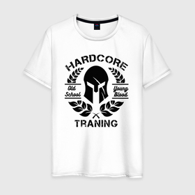 Мужская футболка хлопок с принтом Traning hardcore black в Курске, 100% хлопок | прямой крой, круглый вырез горловины, длина до линии бедер, слегка спущенное плечо. | 