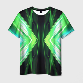 Мужская футболка 3D с принтом Зеленые зеркальные плиты в Кировске, 100% полиэфир | прямой крой, круглый вырез горловины, длина до линии бедер | 