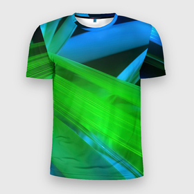 Мужская футболка 3D Slim с принтом Blue  green  abstract , 100% полиэстер с улучшенными характеристиками | приталенный силуэт, круглая горловина, широкие плечи, сужается к линии бедра | 