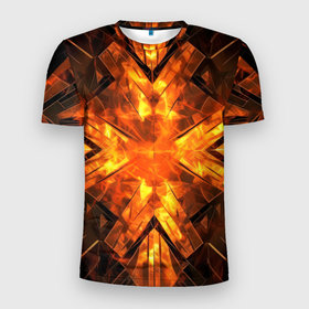 Мужская футболка 3D Slim с принтом Огненная  геометрия в Петрозаводске, 100% полиэстер с улучшенными характеристиками | приталенный силуэт, круглая горловина, широкие плечи, сужается к линии бедра | 