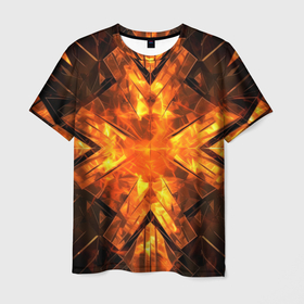Мужская футболка 3D с принтом Огненная  геометрия в Белгороде, 100% полиэфир | прямой крой, круглый вырез горловины, длина до линии бедер | 