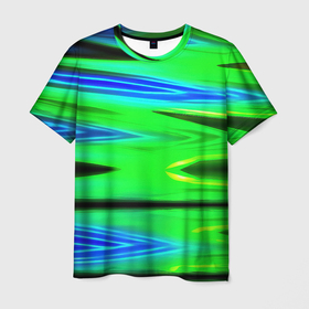 Мужская футболка 3D с принтом Green  blut geometry в Кировске, 100% полиэфир | прямой крой, круглый вырез горловины, длина до линии бедер | 