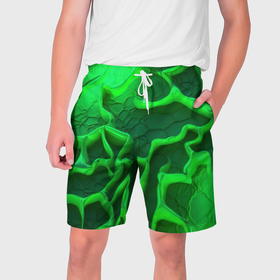 Мужские шорты 3D с принтом Объемные  зеленые линии в Новосибирске,  полиэстер 100% | прямой крой, два кармана без застежек по бокам. Мягкая трикотажная резинка на поясе, внутри которой широкие завязки. Длина чуть выше колен | 
