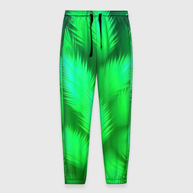 Мужские брюки 3D с принтом Объемные пушистые зеленые листья , 100% полиэстер | манжеты по низу, эластичный пояс регулируется шнурком, по бокам два кармана без застежек, внутренняя часть кармана из мелкой сетки | 