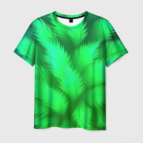 Мужская футболка 3D с принтом Объемные пушистые зеленые листья в Белгороде, 100% полиэфир | прямой крой, круглый вырез горловины, длина до линии бедер | 