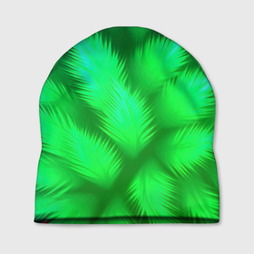 Шапка 3D с принтом Объемные пушистые зеленые листья , 100% полиэстер | универсальный размер, печать по всей поверхности изделия | 