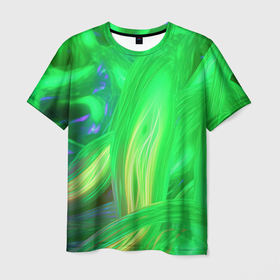 Мужская футболка 3D с принтом Зеленая   абстракция в Кировске, 100% полиэфир | прямой крой, круглый вырез горловины, длина до линии бедер | 