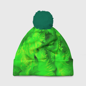 Шапка 3D c помпоном с принтом Green  abstract   texture , 100% полиэстер | универсальный размер, печать по всей поверхности изделия | 