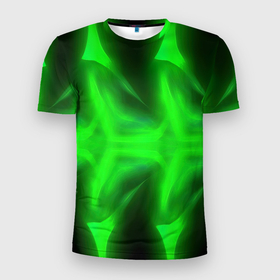 Мужская футболка 3D Slim с принтом Black  green   abstract в Кировске, 100% полиэстер с улучшенными характеристиками | приталенный силуэт, круглая горловина, широкие плечи, сужается к линии бедра | Тематика изображения на принте: 