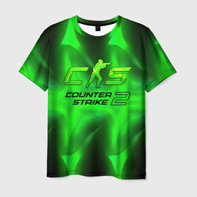 Мужская футболка 3D с принтом Counter strike 2 green   logo в Санкт-Петербурге, 100% полиэфир | прямой крой, круглый вырез горловины, длина до линии бедер | Тематика изображения на принте: 