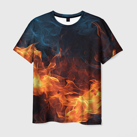 Мужская футболка 3D с принтом Fire  black  background в Курске, 100% полиэфир | прямой крой, круглый вырез горловины, длина до линии бедер | 