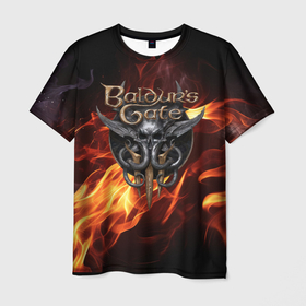 Мужская футболка 3D с принтом Baldurs Gate 3  fire в Белгороде, 100% полиэфир | прямой крой, круглый вырез горловины, длина до линии бедер | 