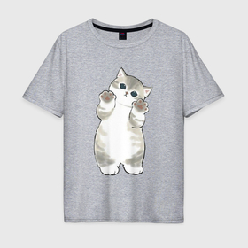 Мужская футболка хлопок Oversize с принтом Серенький котейка в Петрозаводске, 100% хлопок | свободный крой, круглый ворот, “спинка” длиннее передней части | 