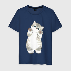 Мужская футболка хлопок с принтом Серенький котейка в Белгороде, 100% хлопок | прямой крой, круглый вырез горловины, длина до линии бедер, слегка спущенное плечо. | 