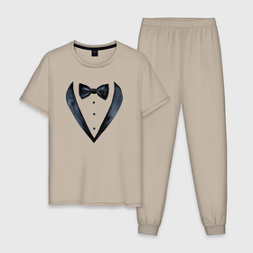 Мужская пижама хлопок с принтом Смокинг черный акварельный костюм в Курске, 100% хлопок | брюки и футболка прямого кроя, без карманов, на брюках мягкая резинка на поясе и по низу штанин
 | 