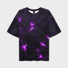 Мужская футболка oversize 3D с принтом Неоновые плиты с фиолетовым свечением в Санкт-Петербурге,  |  | 