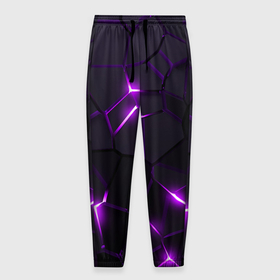 Мужские брюки 3D с принтом Неоновые плиты с фиолетовым свечением в Санкт-Петербурге, 100% полиэстер | манжеты по низу, эластичный пояс регулируется шнурком, по бокам два кармана без застежек, внутренняя часть кармана из мелкой сетки | 