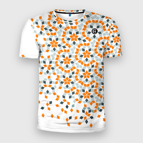 Мужская футболка 3D Slim с принтом Плитки Пенроуза в оранжево серой палитре в Курске, 100% полиэстер с улучшенными характеристиками | приталенный силуэт, круглая горловина, широкие плечи, сужается к линии бедра | Тематика изображения на принте: 