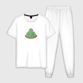 Мужская пижама хлопок с принтом Имбирный пряник в форме новогодней елки в Курске, 100% хлопок | брюки и футболка прямого кроя, без карманов, на брюках мягкая резинка на поясе и по низу штанин
 | 