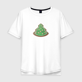 Мужская футболка хлопок Oversize с принтом Имбирный пряник в форме новогодней елки , 100% хлопок | свободный крой, круглый ворот, “спинка” длиннее передней части | Тематика изображения на принте: 