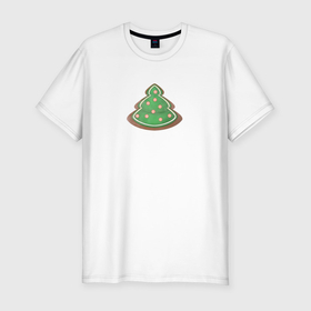 Мужская футболка хлопок Slim с принтом Имбирный пряник в форме новогодней елки в Курске, 92% хлопок, 8% лайкра | приталенный силуэт, круглый вырез ворота, длина до линии бедра, короткий рукав | 