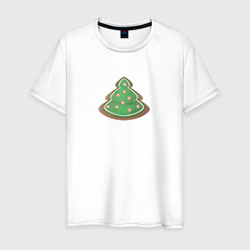 Мужская футболка хлопок с принтом Имбирный пряник в форме новогодней елки в Кировске, 100% хлопок | прямой крой, круглый вырез горловины, длина до линии бедер, слегка спущенное плечо. | 