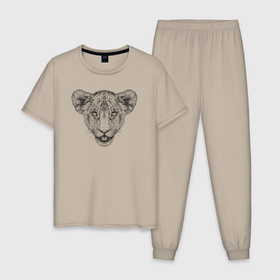 Мужская пижама хлопок с принтом Голова львёнка в Петрозаводске, 100% хлопок | брюки и футболка прямого кроя, без карманов, на брюках мягкая резинка на поясе и по низу штанин
 | 