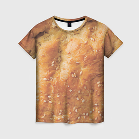 Женская футболка 3D с принтом Хлеб с кунжутом в Белгороде, 100% полиэфир ( синтетическое хлопкоподобное полотно) | прямой крой, круглый вырез горловины, длина до линии бедер | Тематика изображения на принте: 
