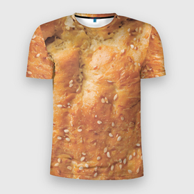 Мужская футболка 3D Slim с принтом Хлеб с кунжутом в Екатеринбурге, 100% полиэстер с улучшенными характеристиками | приталенный силуэт, круглая горловина, широкие плечи, сужается к линии бедра | 