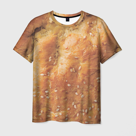 Мужская футболка 3D с принтом Хлеб с кунжутом в Петрозаводске, 100% полиэфир | прямой крой, круглый вырез горловины, длина до линии бедер | 