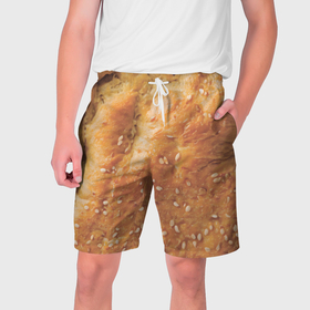 Мужские шорты 3D с принтом Хлеб с кунжутом в Тюмени,  полиэстер 100% | прямой крой, два кармана без застежек по бокам. Мягкая трикотажная резинка на поясе, внутри которой широкие завязки. Длина чуть выше колен | 