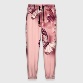 Мужские брюки 3D с принтом Бабочки и цветы , 100% полиэстер | манжеты по низу, эластичный пояс регулируется шнурком, по бокам два кармана без застежек, внутренняя часть кармана из мелкой сетки | 