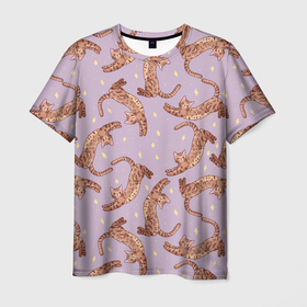 Мужская футболка 3D с принтом Котята и звёзды в Курске, 100% полиэфир | прямой крой, круглый вырез горловины, длина до линии бедер | 
