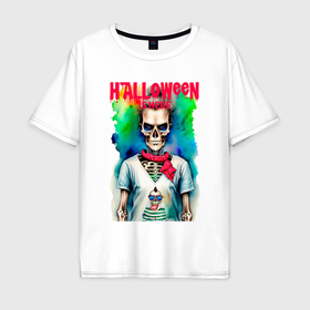 Мужская футболка хлопок Oversize с принтом MoMo   Halloween в Кировске, 100% хлопок | свободный крой, круглый ворот, “спинка” длиннее передней части | Тематика изображения на принте: 