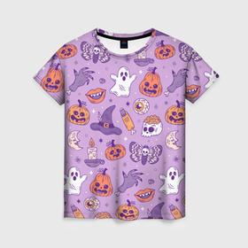 Женская футболка 3D с принтом Halloween pattern арт в Кировске, 100% полиэфир ( синтетическое хлопкоподобное полотно) | прямой крой, круглый вырез горловины, длина до линии бедер | 