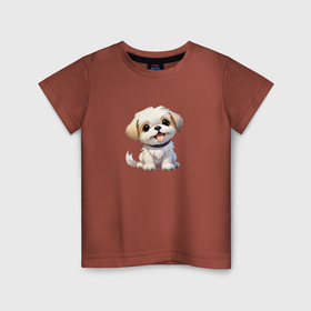 Детская футболка хлопок с принтом Милый пёсик   нейросеть в Тюмени, 100% хлопок | круглый вырез горловины, полуприлегающий силуэт, длина до линии бедер | 