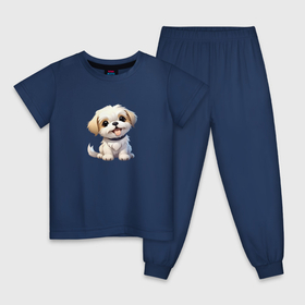 Детская пижама хлопок с принтом Милый пёсик   нейросеть в Тюмени, 100% хлопок |  брюки и футболка прямого кроя, без карманов, на брюках мягкая резинка на поясе и по низу штанин
 | 
