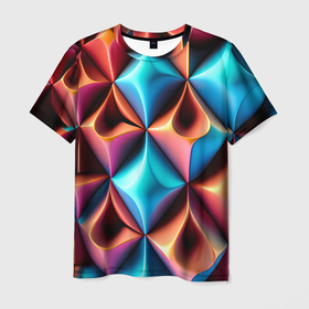 Мужская футболка 3D с принтом Разноцветные объёмные ромбы узор , 100% полиэфир | прямой крой, круглый вырез горловины, длина до линии бедер | 