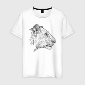 Мужская футболка хлопок с принтом Профиль львицы в Екатеринбурге, 100% хлопок | прямой крой, круглый вырез горловины, длина до линии бедер, слегка спущенное плечо. | 
