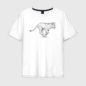 Мужская футболка хлопок Oversize с принтом Бегущий львёнок в Петрозаводске, 100% хлопок | свободный крой, круглый ворот, “спинка” длиннее передней части | 