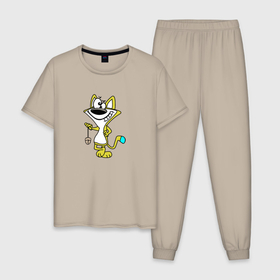 Мужская пижама хлопок с принтом Котик и компьютерная мышка в Екатеринбурге, 100% хлопок | брюки и футболка прямого кроя, без карманов, на брюках мягкая резинка на поясе и по низу штанин
 | 