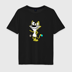Мужская футболка хлопок Oversize с принтом Котик и компьютерная мышка в Тюмени, 100% хлопок | свободный крой, круглый ворот, “спинка” длиннее передней части | Тематика изображения на принте: 