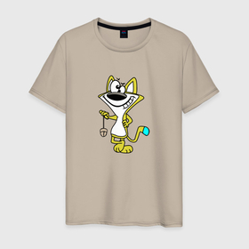 Мужская футболка хлопок с принтом Котик и компьютерная мышка в Тюмени, 100% хлопок | прямой крой, круглый вырез горловины, длина до линии бедер, слегка спущенное плечо. | 