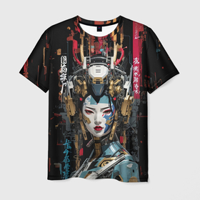 Мужская футболка 3D с принтом Японская девушка андроид в Курске, 100% полиэфир | прямой крой, круглый вырез горловины, длина до линии бедер | Тематика изображения на принте: 