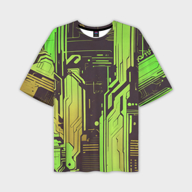 Мужская футболка oversize 3D с принтом Кибер схемы кислотно зелёные в Курске,  |  | 