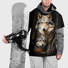 Накидка на куртку 3D с принтом Волчица с волчонком в Екатеринбурге, 100% полиэстер |  | 